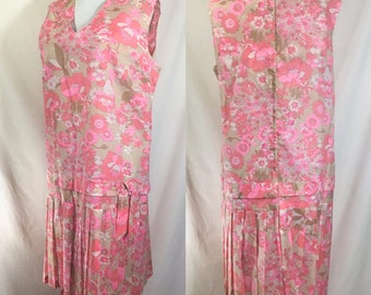 1960s Psychedelic Drop Waist Pleated UNION MADE Sleeveless Dress size XL