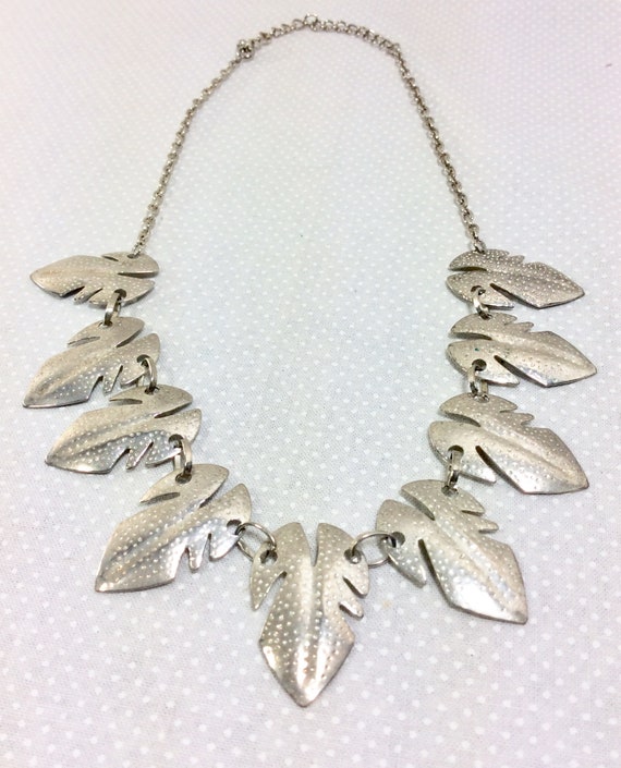 1960s Silver Leaf Embossed Mid Century Statement … - image 1