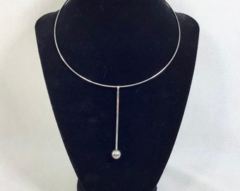 1990s Silver Ring Choker with Drop Ball Charm