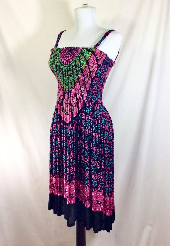 1990s Trippy Rayon Rouched Sundress with Psychede… - image 2