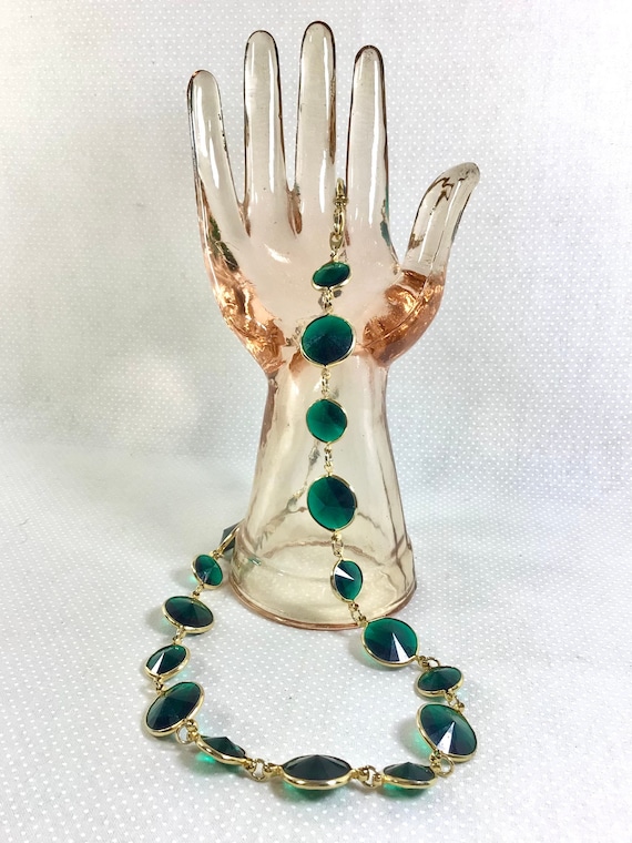 Vintage Emerald Green Jewel Link 23” Necklace