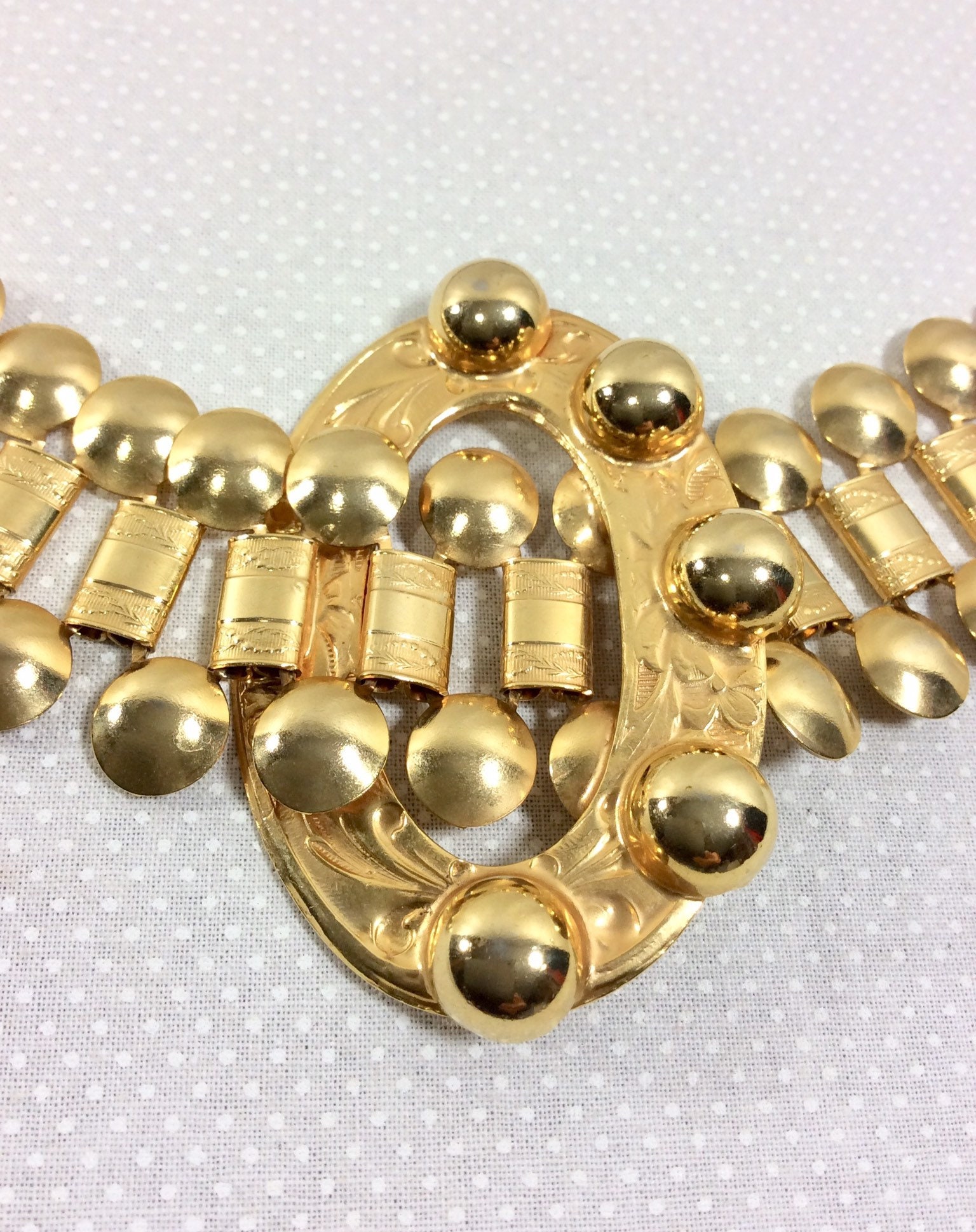 1980s Gold Studded Embossed Chain Link Belt with Oval Studded Buckle