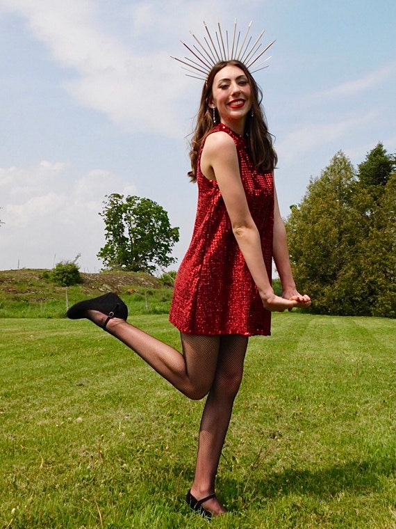 1990s Ruby Sequin Dance Dress with Keyhole Back N… - image 4