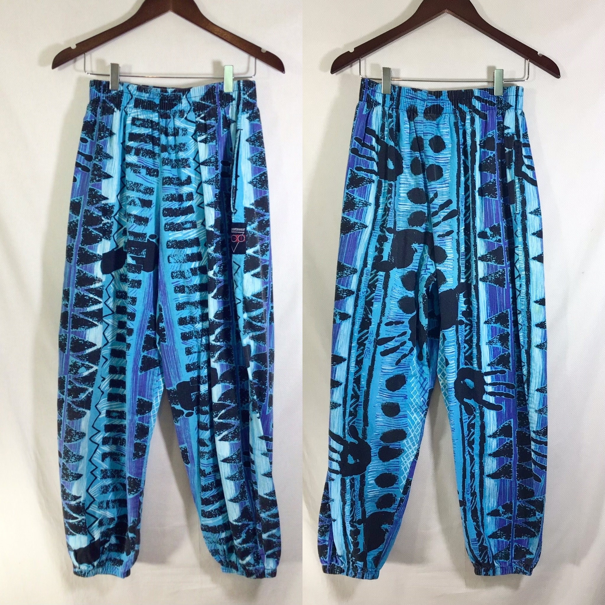 1980s Tribal Handprint Muscle Beach Elastic Gym Harem Pants and POCKETS size S M