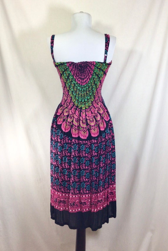 1990s Trippy Rayon Rouched Sundress with Psychede… - image 4