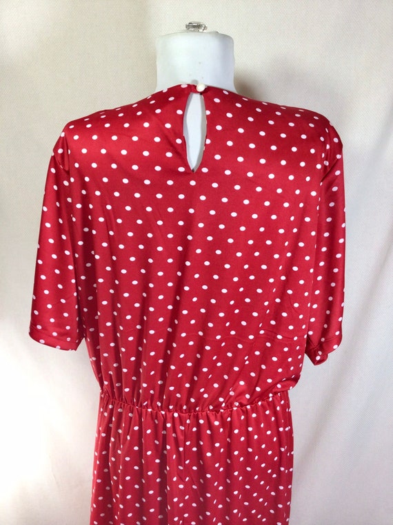 1990s Red Polka Dot Short Sleeve Stretch Dress wi… - image 6