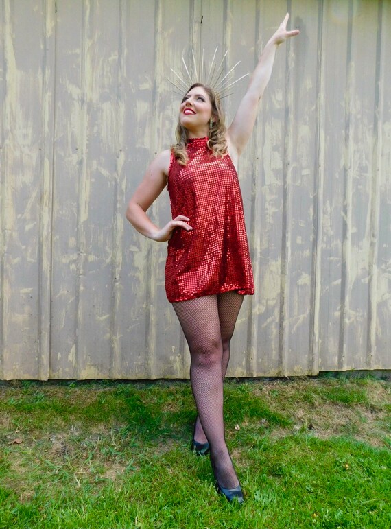1990s Ruby Sequin Dance Dress with Keyhole Back N… - image 3