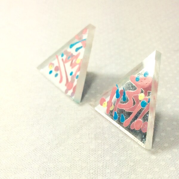 Vintage 1980s Glam Pop Mirror Triangle Earrings