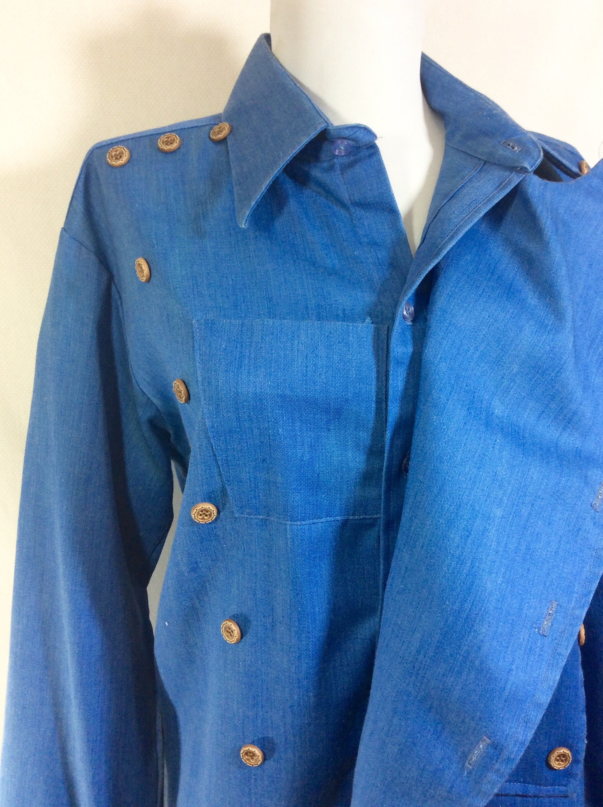 ~90'S Wrangler all-over print long-sleeved Western shirt, men's size M (approx.) unclear blue type Vintage Second Hand