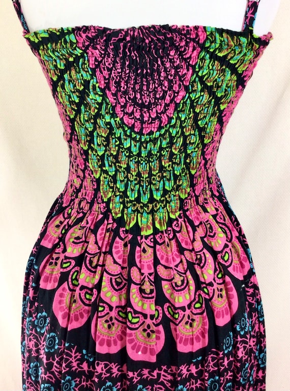 1990s Trippy Rayon Rouched Sundress with Psychede… - image 5
