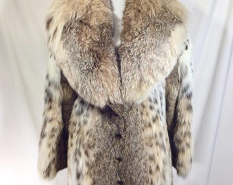 1970s RARE Vintage Canadian LYNX Fur Coat with Pockets size S/M