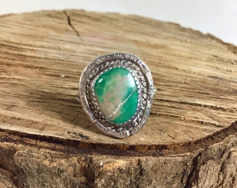 Mid-Century Genuine Turquoise and Sterling Silver Ring size 8