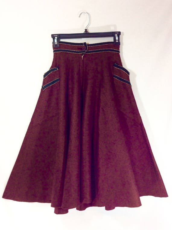 1960s Burgundy Wool Felt Schoolgirl Circle Skirt w