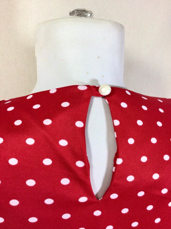 1990s Red Polka Dot Short Sleeve Stretch Dress wi… - image 7