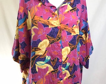 1980s Palm Beach Slouchy Tropical Short Sleeve Button Up Shirt size M