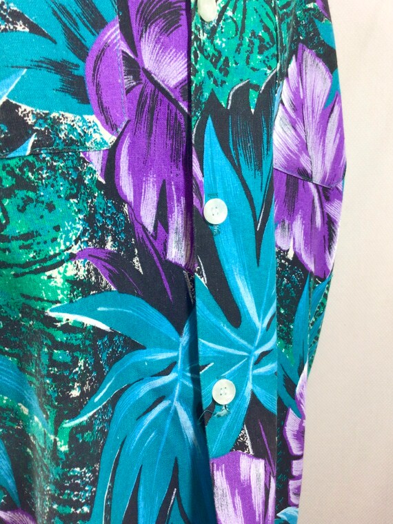 1980s Cotton Tropical Print Button Up Shirt size M - image 4