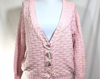 1980s Watermelon Button Pink Cotton Cardigan size S