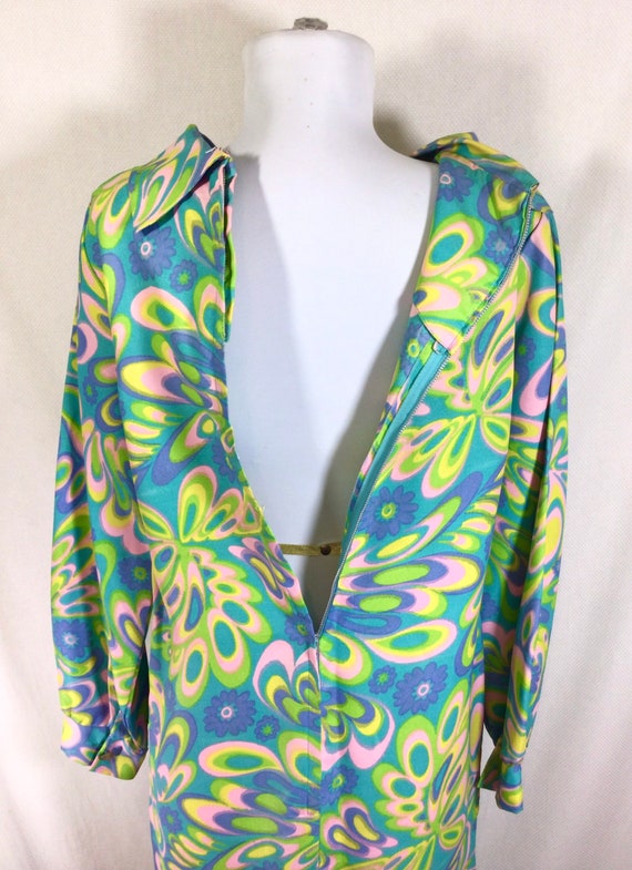 1960s Psychedelic Floral Print Long Sleeve Shift … - image 7