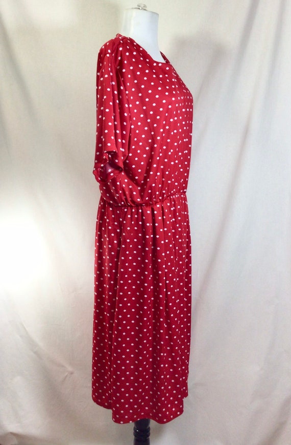 1990s Red Polka Dot Short Sleeve Stretch Dress wi… - image 4