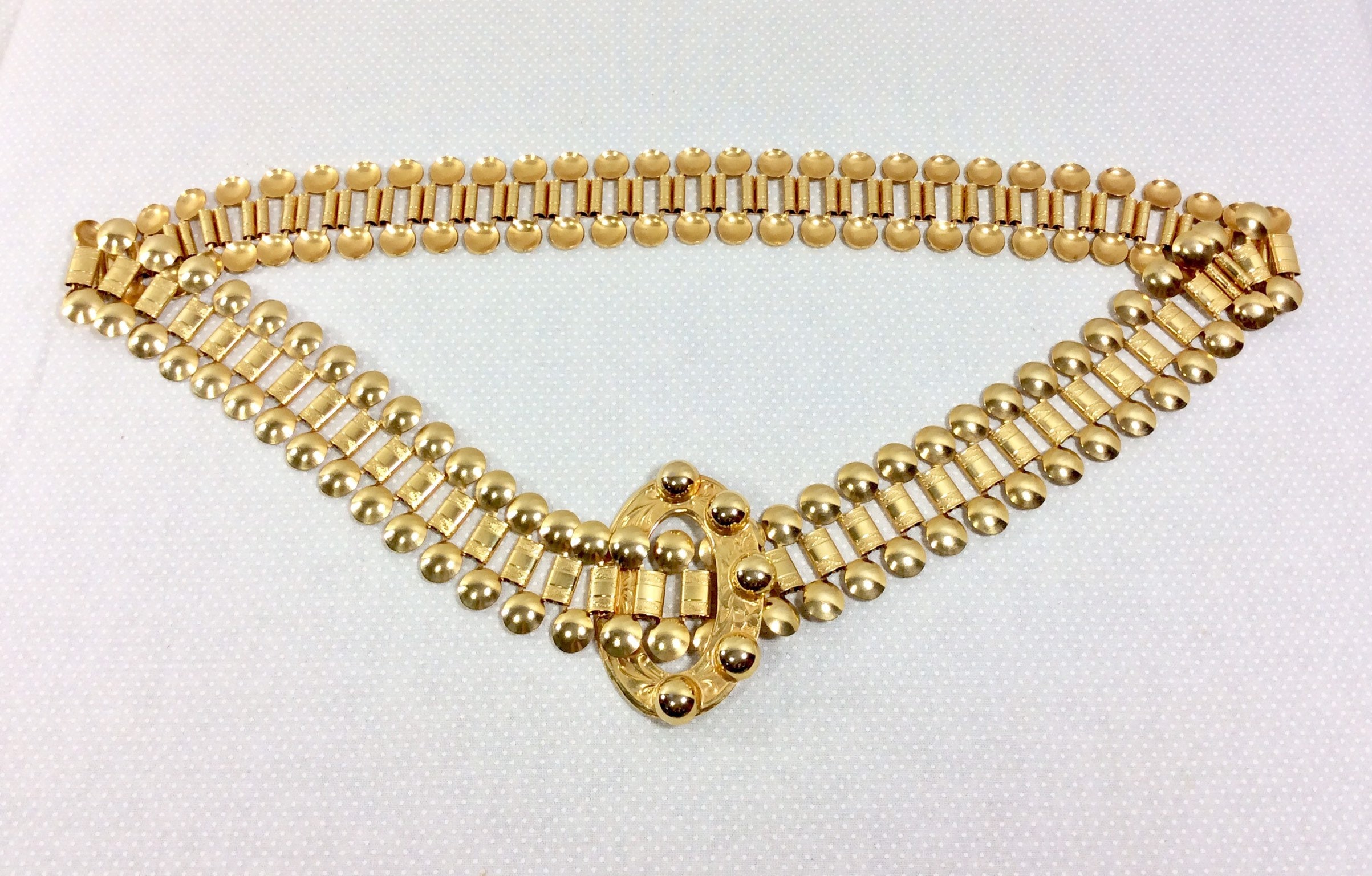 1980s Gold Studded Embossed Chain Link Belt with Oval Studded Buckle