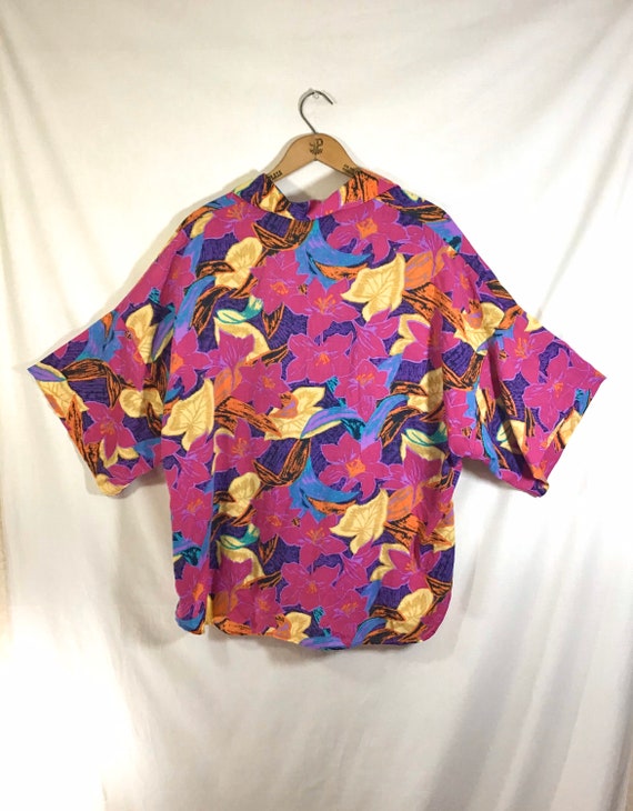 1980s Palm Beach Slouchy Tropical Short Sleeve Bu… - image 8