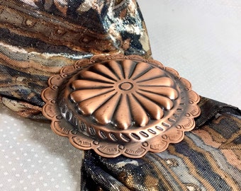 Vtg Stamped Copper Concho Scarf Clip Made in USA