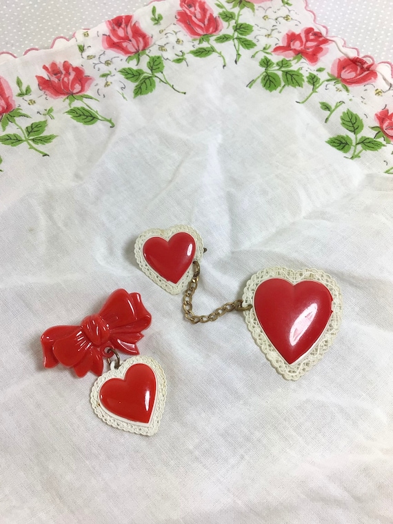 1950s Pair of Celluloid Valentine Heart Pins
