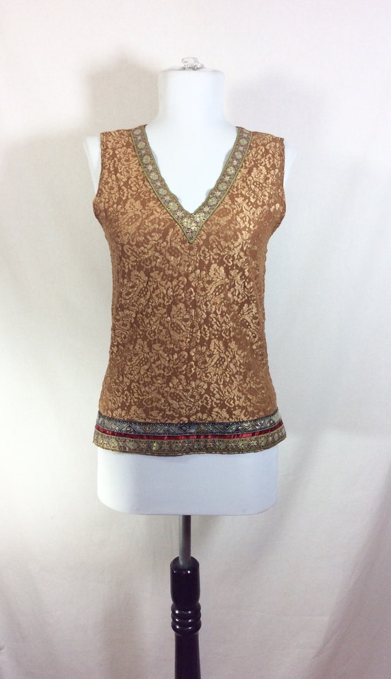 1990s Stretch Lace Metallic Boho Hanky Panky Tank 