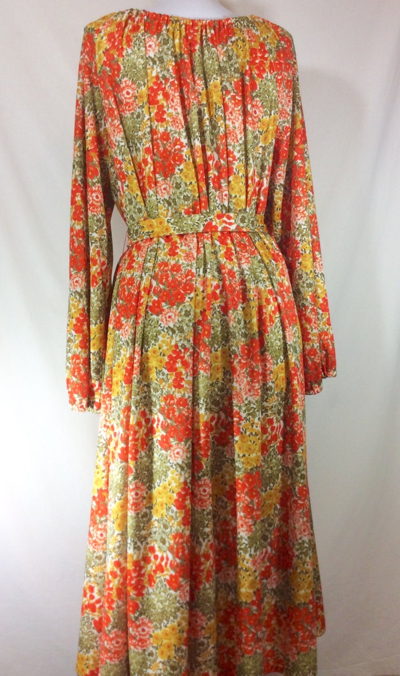 Womens Vintage Orange Floral Belted Sac Dress with Elastic | Etsy