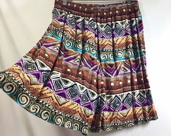 1990s Rayon Tribal Print New Old Stock Shorts with Elastic Waist size M