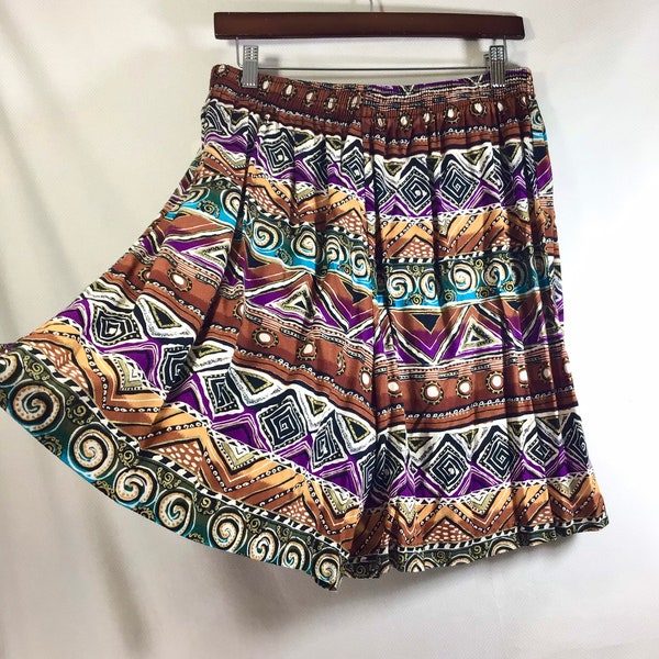 1990s Rayon Tribal Print New Old Stock Shorts with Elastic Waist size M