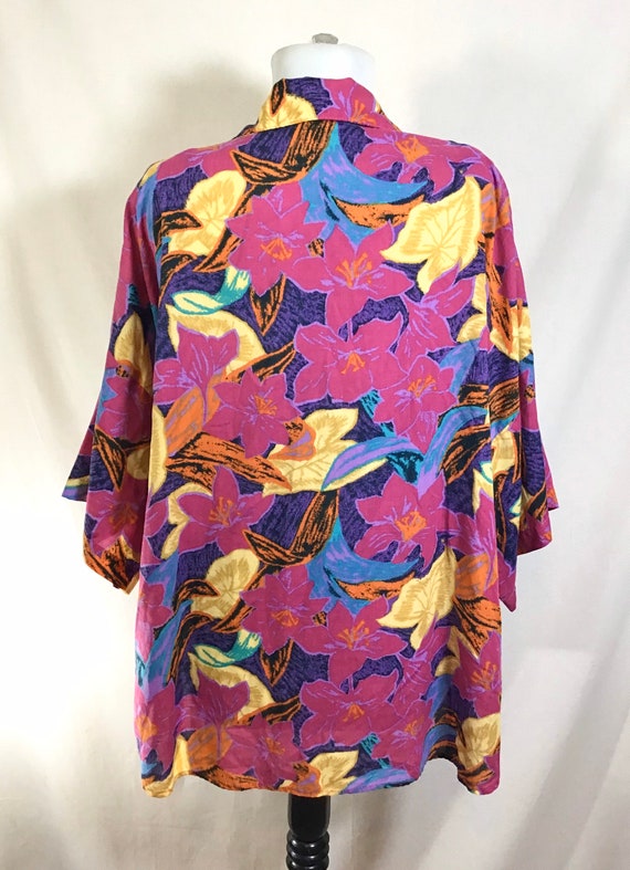 1980s Palm Beach Slouchy Tropical Short Sleeve Bu… - image 3