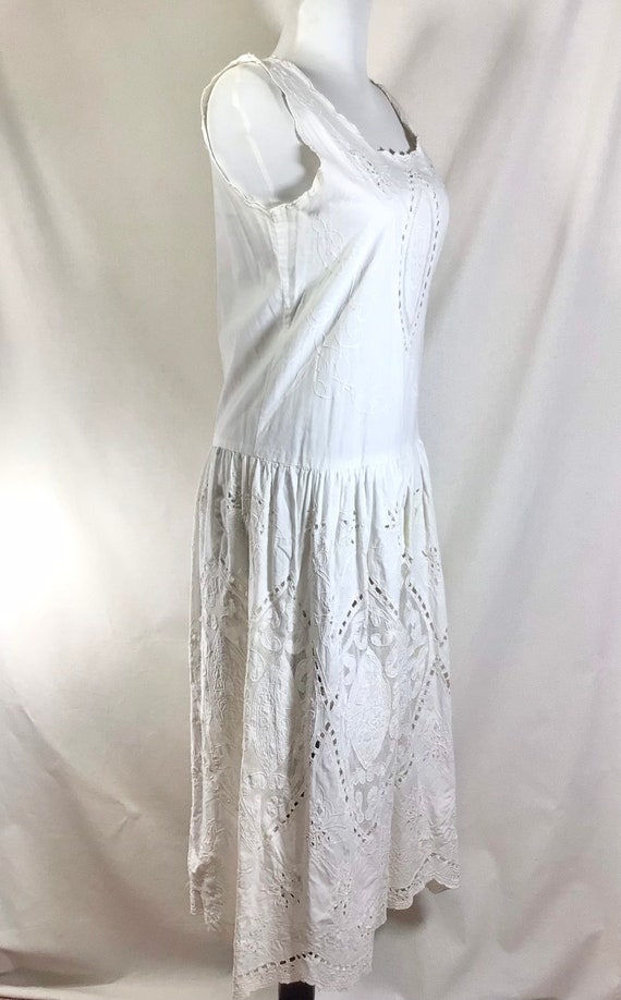 Vtg Romantic Cotton Lace Cutout Drop Waist Dress … - image 3