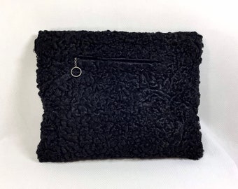 1940s Black Persian Lamb’s Wool Muff Handbag with Zip Pocket