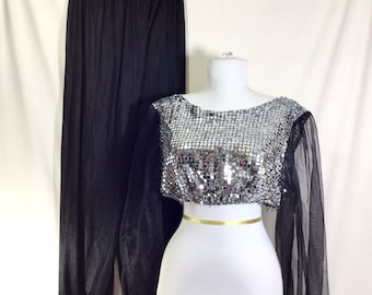 1990s Sheer Sequin 2-pc Sexy Crop Top and Pants Genie Costume size M