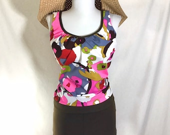 1960s Tankini with Coco Boy Shorts and Psychedelic Print Top size M