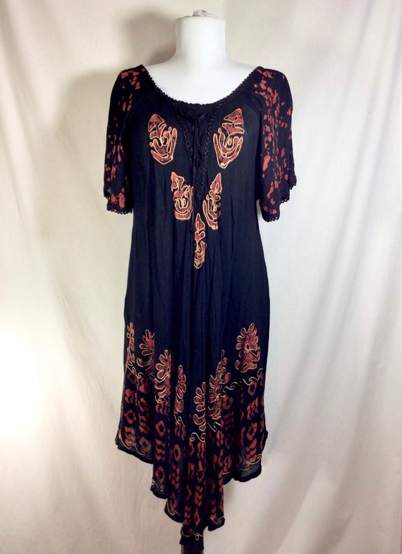 1990s Breezy Lace-Up Embroidered Hippy Dress with 
