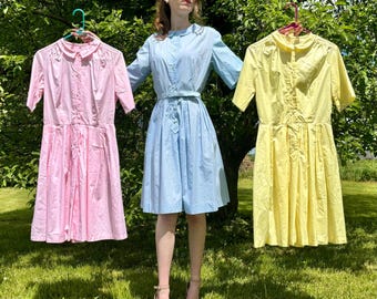 1960s Trio of Cotton Pastel Day Dresses size S/M