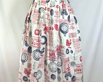 1960s Cotton Farm Americana Pleated Novelty Print Skirt size S (26” waist)