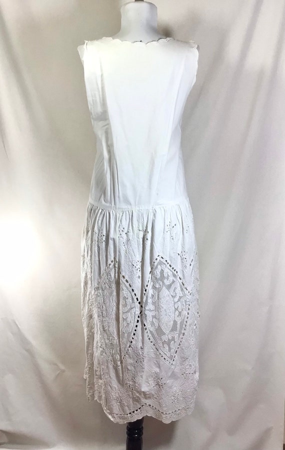 Vtg Romantic Cotton Lace Cutout Drop Waist Dress … - image 4