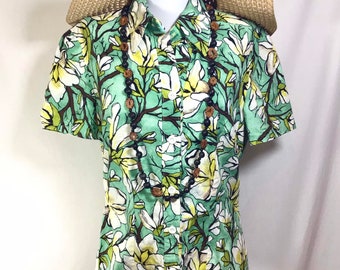 1970s Handmade Hawaiian Cruise Short Sleeve Button Up Blouse size M