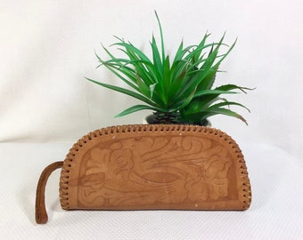 1970s Tooled Leather Clutch/ Sunglasses Case/ Coin Purse