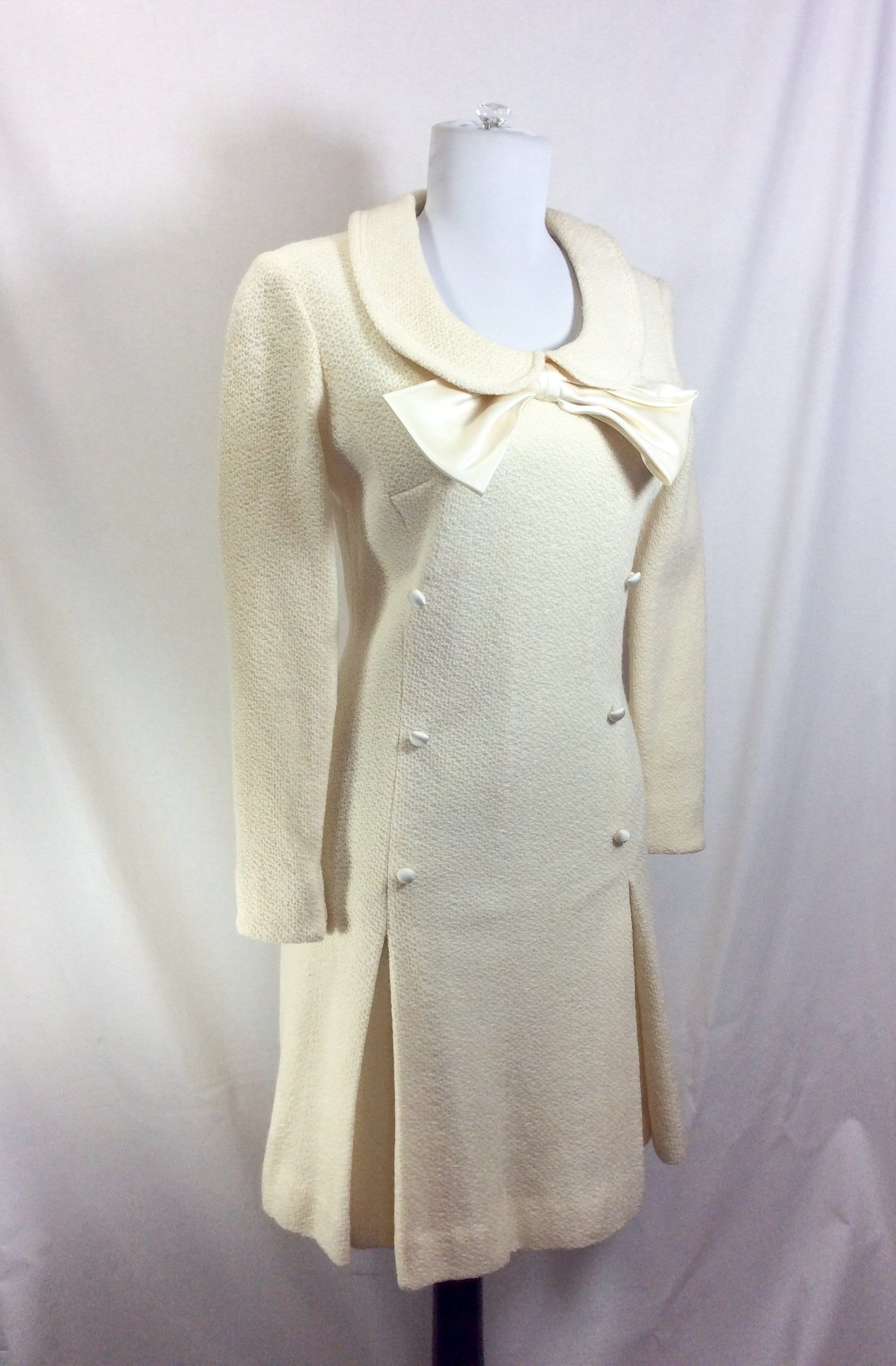 1960s Wool Ivory Minidress with Peter Pan Collar and Satin Bow | Etsy