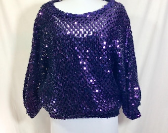70s/80s Sequin Batwing Stretch Knit Sweater with Under Cami size M