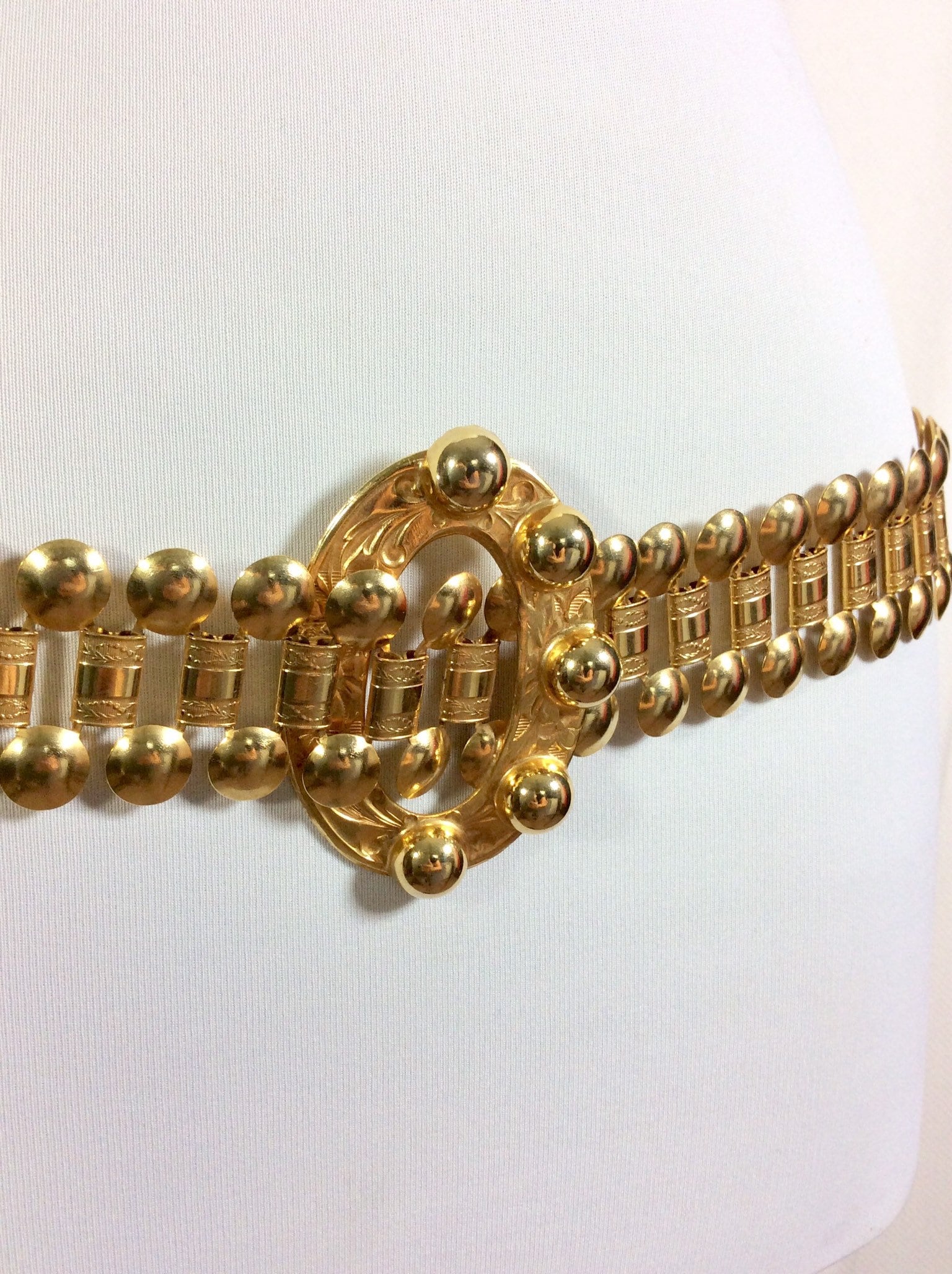 1980s Gold Studded Embossed Chain Link Belt with Oval Studded Buckle