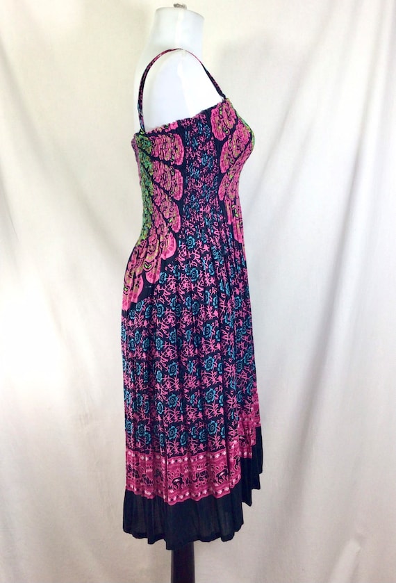 1990s Trippy Rayon Rouched Sundress with Psychede… - image 3