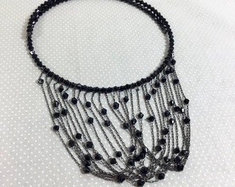 1990s Beaded Wire and Chain Draped Festoon Choker- one size fits most
