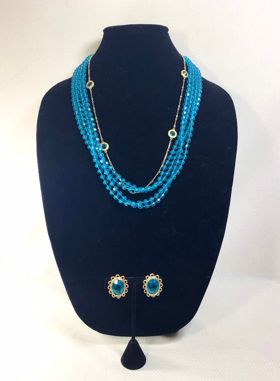 1960s Teal Love Bead and Groovy Gold Necklace and 