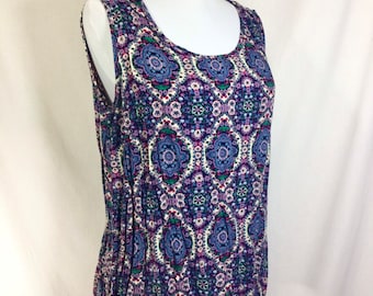 1990s Cotton Psychedelic Print Tank with Keyhole Button Back Neck size M