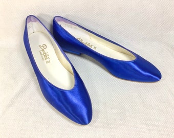 1980s Satin Royal Blue Ballet Flats with 1” Heel size 9